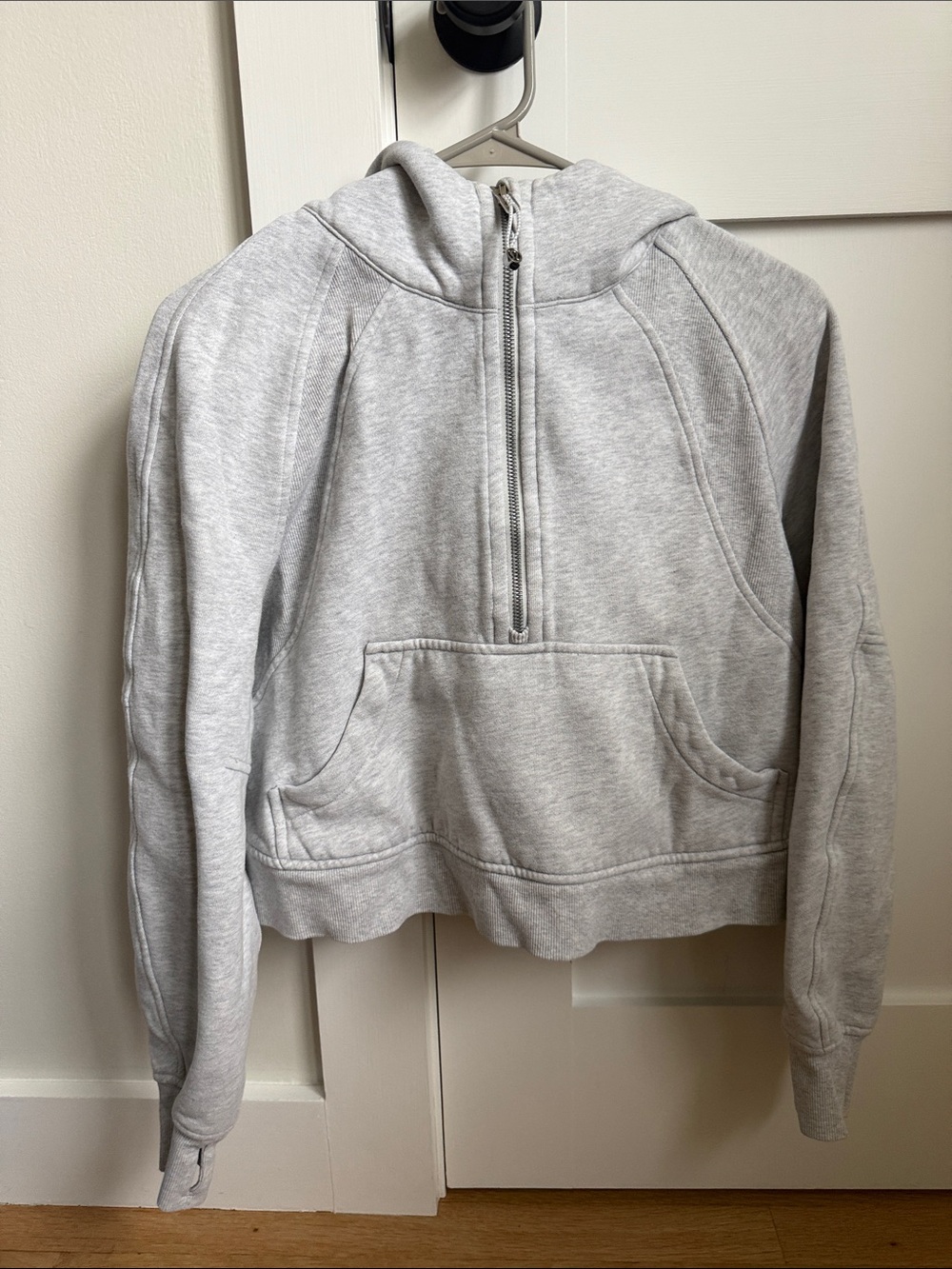 Lululemon Cropped Scuba Light Gray Half-Zip Hoodie Sweatshirt - Women's hoodie